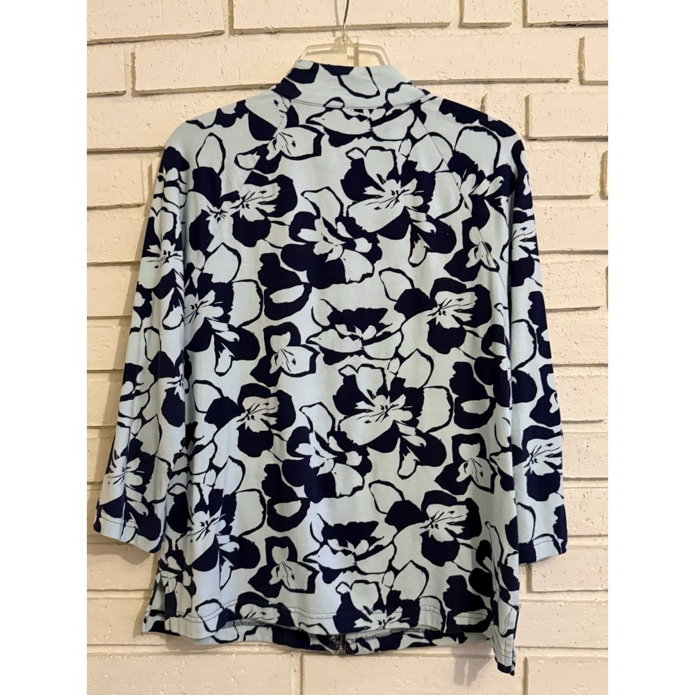 Chicos Weekends 1 Blue Floral Lightweight‎ Zip Up Jacket Size Meduim - Picture 4 of 6